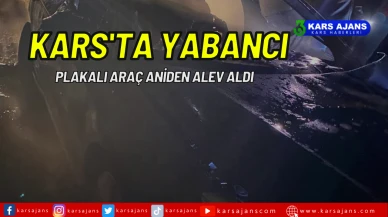 Kars'ta Yabancı Plakalı Araç Aniden Alev Aldı